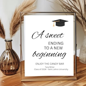 Graduation Candy Bar Sign Template, Printable A Sweet Ending To A New Beginning Sign, Editable Grad Dessert Bar Sign, Canva Template
