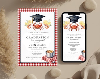 Graduation Low Country Boil Invitation | Seafood Boil Party Invite | Crawfish Shrimp Crab Boil | Printable & Digital Invite