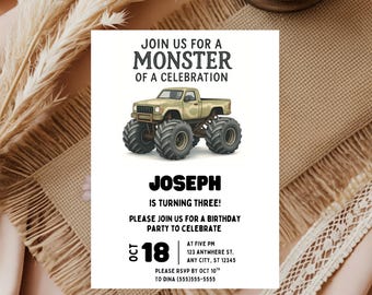 Editable Monster Truck Birthday Invitation, Monster Truck Invite, Monster Truck Party Invite, Boys Birthday Party Invite, Evite,
