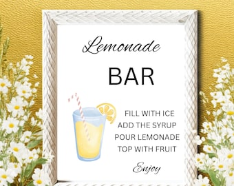 Lemonade Bar Sign, Lemonade bar Mocktail Print, Signature Drink Menu Template Poster Non Alcoholic Grad Baby Bridal Shower Decor