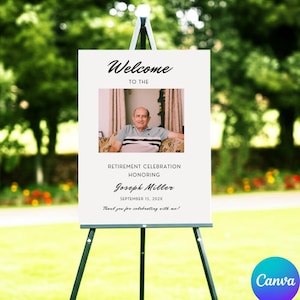 Modern Retirement Party Welcome Sign, Minimal with Photo Retirement Celebration Sign Template, Printable Welcome Sign