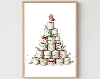Funny Christmas Bathroom Print, Printable Toilet Paper Tree Wall Art, Humorous Holiday Home Decor, Quirky Seasonal Powder Room Artwork