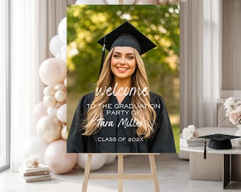 Photo Graduation Welcome Sign, Grad Poster Template, Graduate Decor, Senior College Graduation Party Sign Graduation