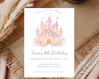 Invito di compleanno principessa, modello di invito castello magico, c'era una volta, compleanno bambine, compleanno bambine di qualsiasi età 4° e 5° anno