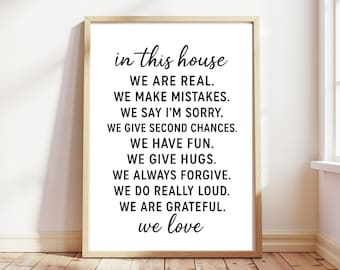 In This House Sign, Family Rules Wall Art, Family Quote Wall Art, Printable Prints, Living Room Wall Decor, New Home Gift, Entry Way Art