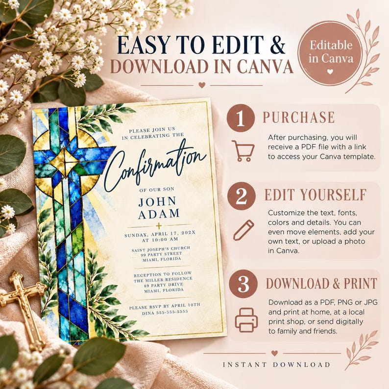 Confirmation Invitation, Catholic Confirmation Invite, Instant Download ...