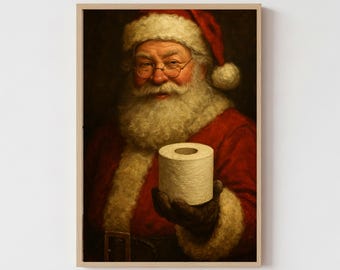 Vintage Santa Funny Bathroom Art Decor, Digital Print, Christmas Bathroom Wall Art Downloads