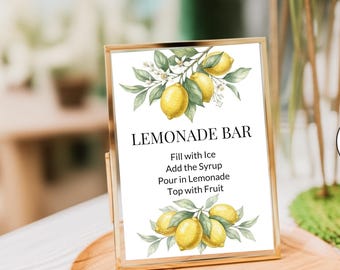 Lemonade Bar Sign, Mocktail Non Alcoholic Bar Print, Freshly Graduated, Grad Baby Bridal Shower Decor