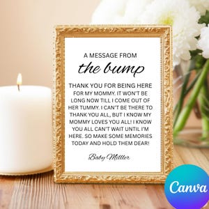 Message from the Bump Sign, Minimalist Baby Shower Template, Editable Message from Baby, Printable, Instant Download