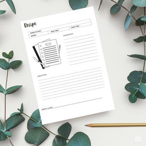 Recipe Card Template Recipe Cards Instant Download Personalized Recipe Card Minimalist Recipe Card Printable