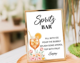 Letrero para estación de Spritz, letrero imprimible para despedida de soltera con temática cítrica, letrero para bar de Aperol Spritz con temática cítrica