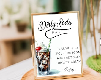 Letrero de bar de refrescos sucios, impresión de cóctel sin alcohol, plantilla de menú de bar de bebidas de autor, póster de bar de refrescos sin alcohol, decoración para despedida de soltera y graduación.