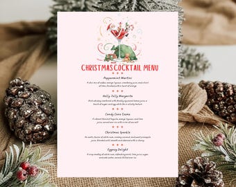 Christmas Cocktail Menu Sign Template, Holiday Party Bar Printable, Cocktail Bar Xmas, Christmas Party Martini Drink Spirits Santa,