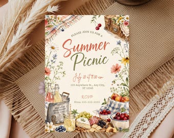 Summer Picnic Invitation Template, Picnic Party Invite, School Summer Picnic Invite, Family Picnic Party