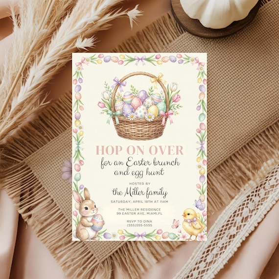 Easter Brunch Invitation, Easter Brunch Invite, Easter Invitation, Easter Egg Hunt Invitation, Editable, Instant Download
