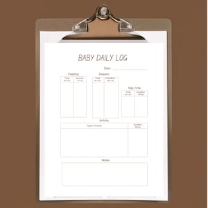 Baby Daily Log Tracker, Newborn Diary Chart, Feedings diaper changes list, Care giver Log, infant activity Tracker, Download PDF