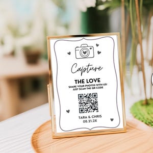 Photo QR Code Sign for Weddings | Printable Guest Wedding Photo Upload Sign | Doodle Whimsical Line Art | Digital Download Editable Template