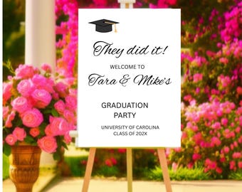 Double Graduation Welcome Sign Template, Printable They Did It Graduation Party Welcome Sign, Editable Graduation Sign