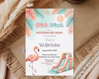 Invitación de cumpleaños con temática de chapoteo, invitación a fiesta en la piscina, cumpleaños tropical de verano para niña