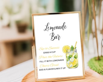 Lemonade Bar Sign, Lemonade bar Mocktail Print, Signature Drink Menu Template Poster Non Alcoholic Grad Baby Bridal Shower Decor