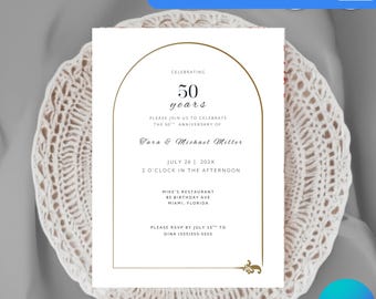 Einladung zum 50. Jahrestag, Hochzeitsjubiläum einladen, bedruckbarer Hochzeitstag, Geburtstagseinladung Vorlage, Canva