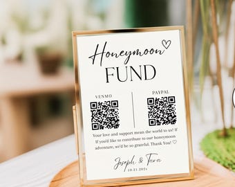 Honeymoon Fund QR Code Sign, Wedding Honeymoon Fund Sign, Venmo QR Code Modern Wedding Sign, Modern Wedding, Canva Template