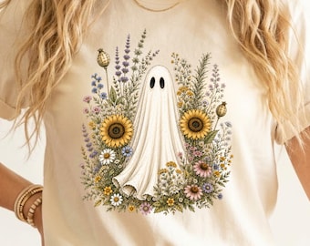 Ghost Wildflower PNG, Floral Ghost PNG, Spooky Season PNG, Sunflower Ghost Shirt Design, Halloween Sublimation, Commercial Use