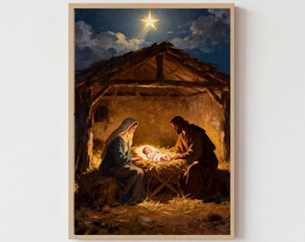 Christmas Nativity Manger | Christmas Manger Wall Decor | Nativity Wall Art | Christian Printable | Baby Jesus Manger Painting |