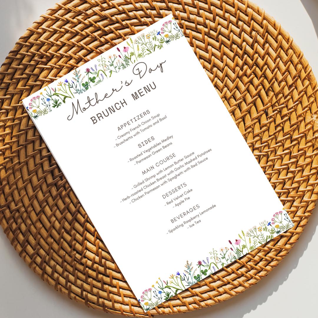 Mother's Day Menu Template, Mother's Day Decorations, Printable Mother