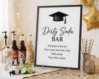 Letrero de barra de refrescos sucios para graduación, letrero de mesa minimalista, letrero de menú de cócteles sin alcohol, decoración de graduación imprimible