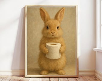 Oster-Druck, lustige Badezimmer Wandkunst, Toilettenpapier Hase, digitaler Download