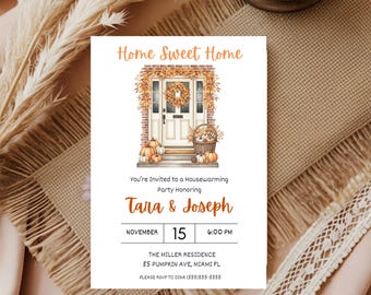Autumn Leaves Housewarming Party Invitation, Fall Pumpkin Home Sweet Home Boho Invitation, Thanksgiving Housewarming Party Invitation