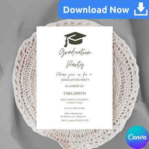 Graduation Party Invitation, Editable Graduation Invite Template, Digital Graduation Invitation, Canva