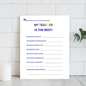 Personal Teacher Appreciation Gift, Printable Teacher Thank You, End of School Gift for Teacher, Fillable Teacher Appreciation Print, PDF