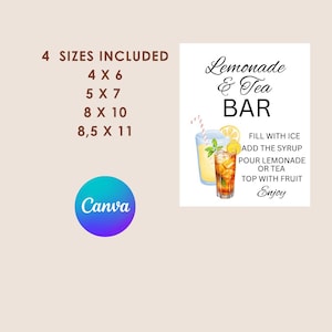 Iced Tea & Lemonade Bar Sign, Lemonade bar Mocktail Print, Signature Drink Menu Template Poster Non Alcoholic Grad Baby Bridal Shower Decor image 4