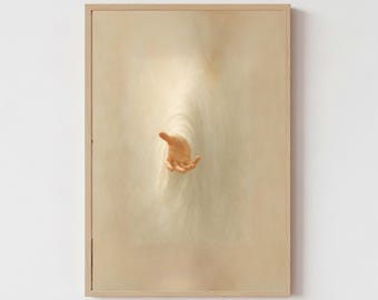 His Hand Is Extended Christian Wall Art Jesus Reaching Out Poster Modern Savior Painting Bible Digital Print Instant Download
