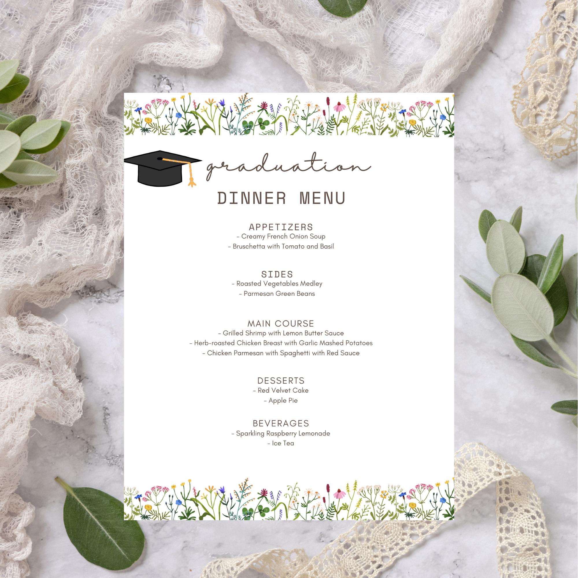 Graduation Party Menu, Editable Template, College Graduation, Grad ...
