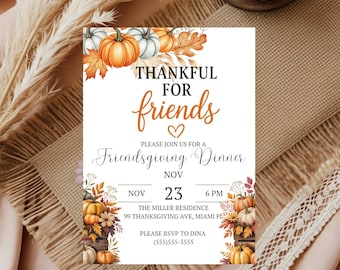 Thankful For Friends Invitation, Friendsgiving Dinner Invitation, Editable Friendsgiving Dinner Invite Template, Friendsgiving Invite