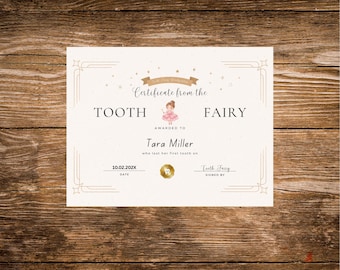 Tooth Fairy Certificate | First Tooth Lost | Kids Tooth Fairy | Lost Tooth Editable Template Printable Instant Download