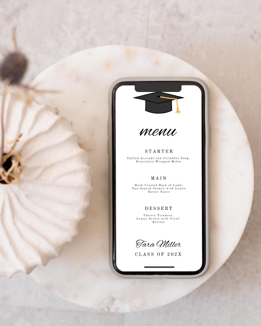 Modern Graduation Menu Template, Minimalist Menu Graduation Sign ...