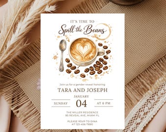 Coffee Gender Reveal Invitation Template - Spill the Beans