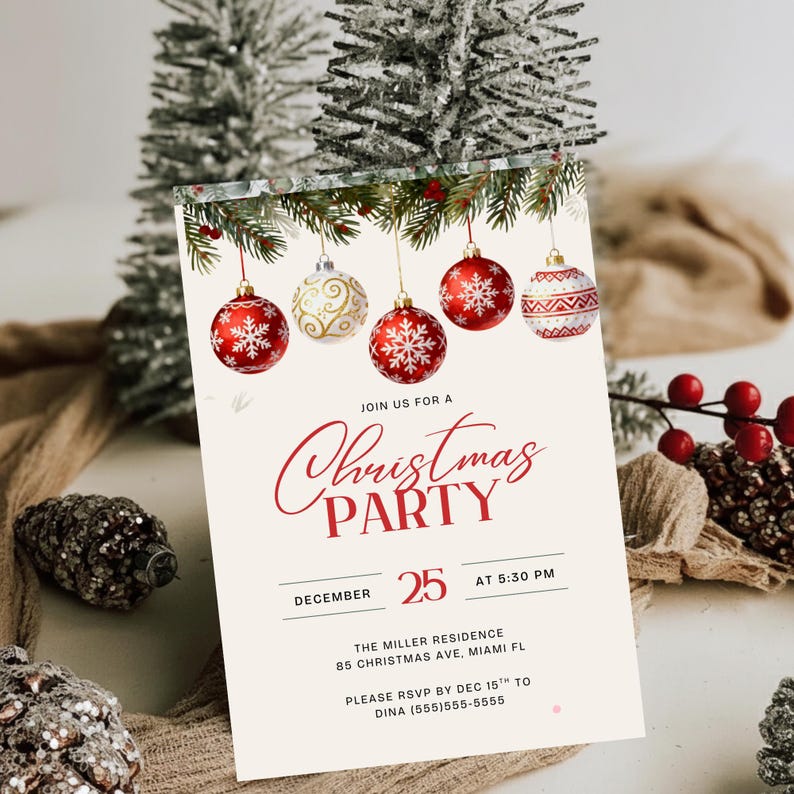 Christmas Party Invitation Retro Christmas Dinner Invitation Template ...