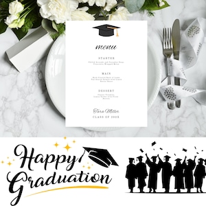 Nowoczesny szablon menu ukończenia szkoły, minimalistyczny znak ukończenia szkoły, znak menu ukończenia szkoły do wydrukowania, edytowalny, szablon Canva