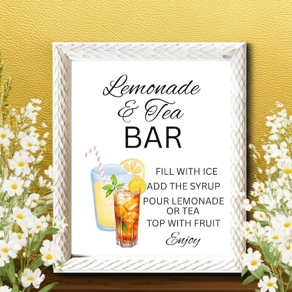 Iced Tea & Lemonade Bar Sign, Lemonade bar Mocktail Print, Signature Drink Menu Template Poster Non Alcoholic Grad Baby Bridal Shower Decor