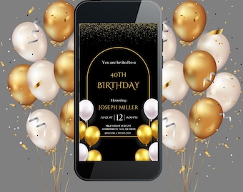 Veertig verjaardagsuitnodiging, 40e verjaardag uitnodigen, veertigste e-invite-sjabloon, sms-uitnodiging, digitale uitnodiging, mobiele telefoon Evite