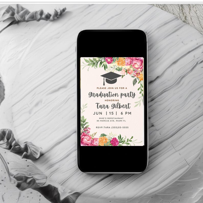 Floral Graduation Party Invitation, Floral Graduation Announcement Card, Floral Grad Invitation, Canva Digital Invite image 5
