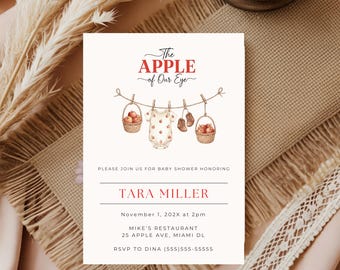 Apple of our Eye Baby Shower Invitation Template | Editable The Apple of our Eye DIY Baby Shower Invite