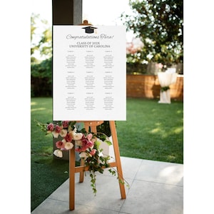 Afstudeerplaatskaartsjabloon, afdrukbare Gefeliciteerd afgestudeerde tafelposter, bewerkbare afstudeerdiner, Canva-sjabloon