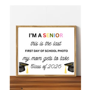 First Day of Senior Year Printable Sign First Day of School Sign 12th Grade Last 1st Day Photo Senior Year 2026 Printable Instant Download