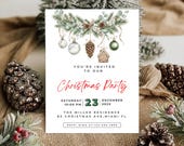 Editable Christmas Party Invitation, Boho Christmas Invite, Christmas Ornament Printable, Holiday Party Invitation, Rustic Christmas Invite